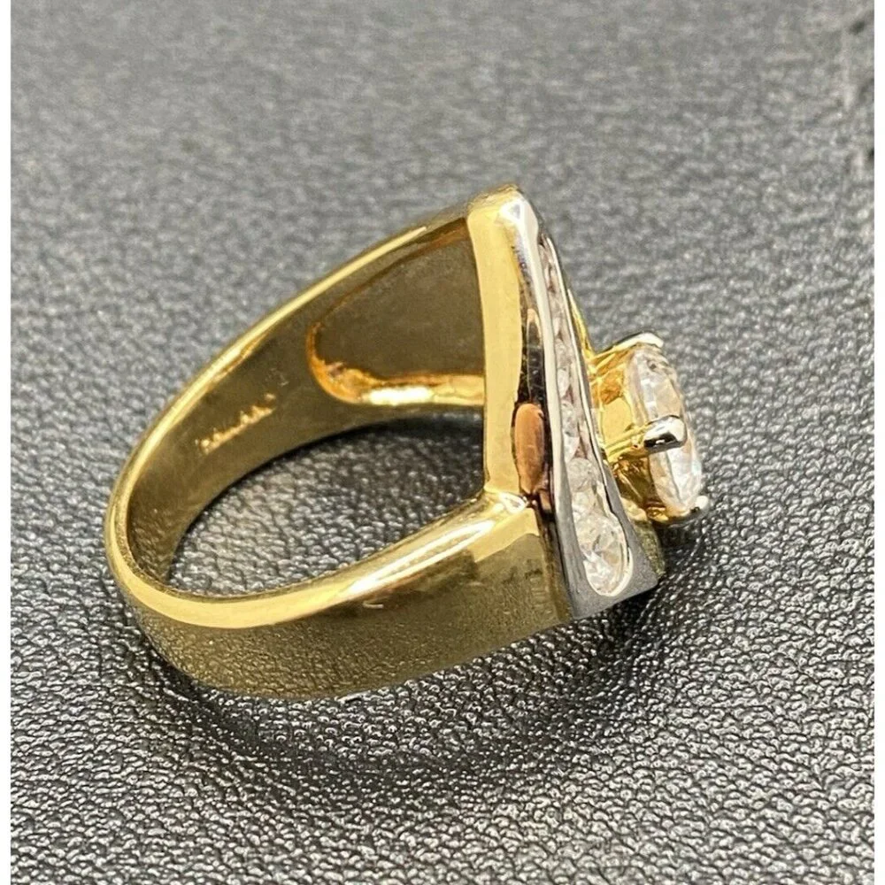 10k Plated Yellow Gold Ring Freeform Sparkling Round CZ Size 5.75 Wt 5.3 grams - Picture 4 of 5